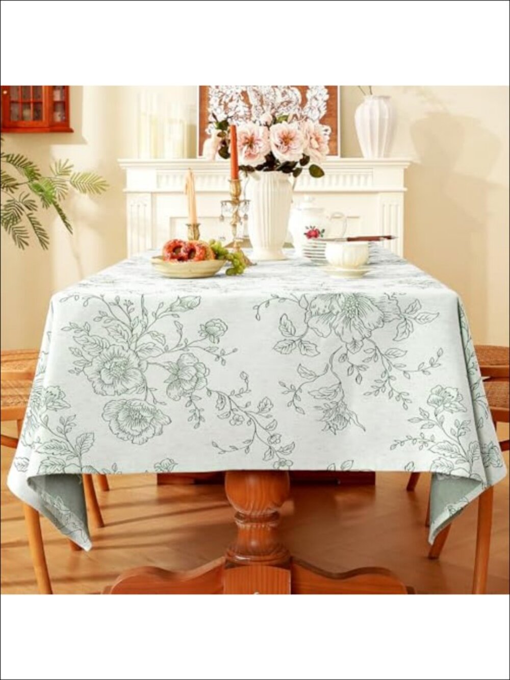 Damask Floral Jacquard Tablecloth 60x120 Water Resistant Linen Farmhouse